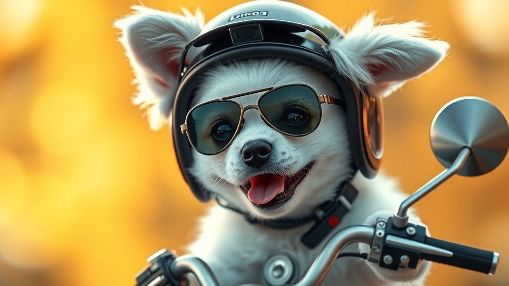 Puppy Rides Motorcycle in Whimsical Close-Up Portrait