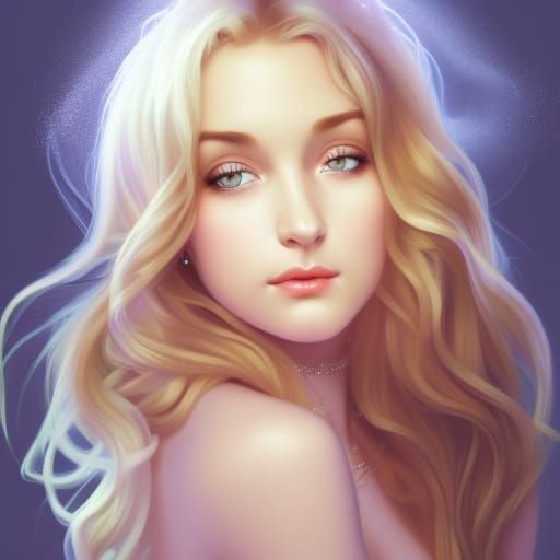 Blonde Genie Portrait in Art Nouveau Style