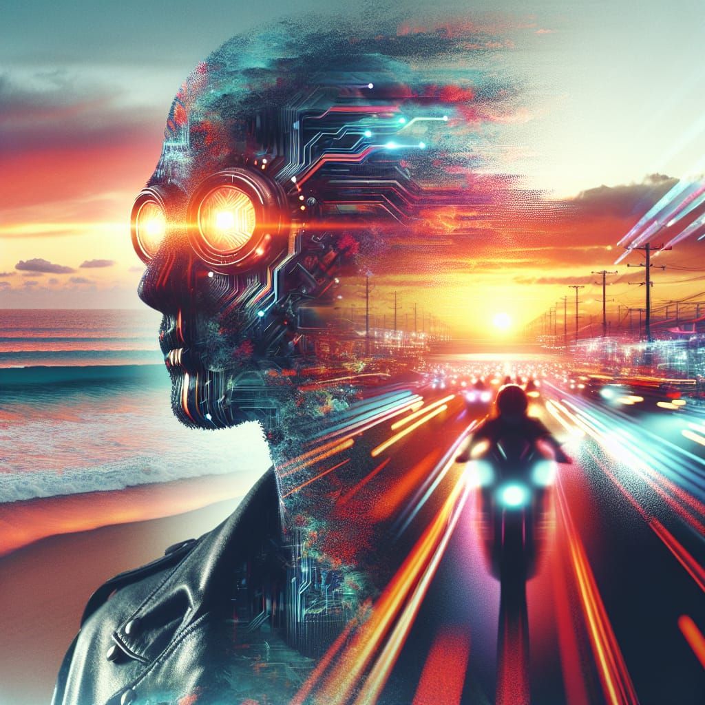 Cyberpunk Double Exposure Digital Matte Painting