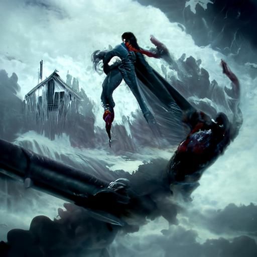 Surreal Superman Horror Scene with Tornado