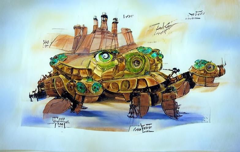 Steampunk Tortoise Mecha Tank Concept Art