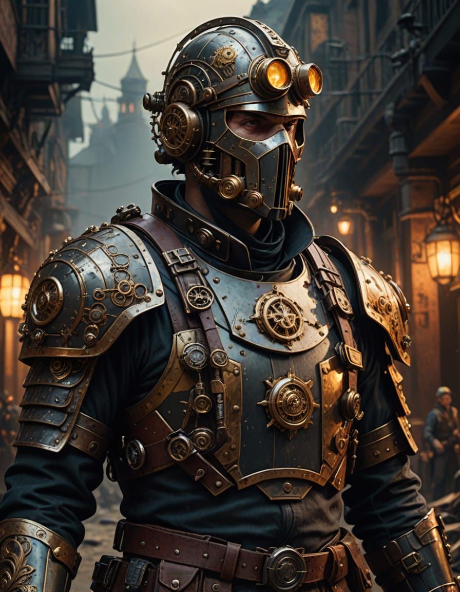 Steampunk Warrior in Industrial Armor