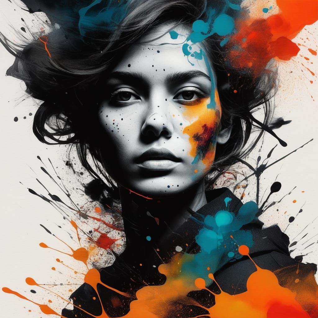 Chaotic Ink: An Abstract Mixed-Media Woman's Portrait