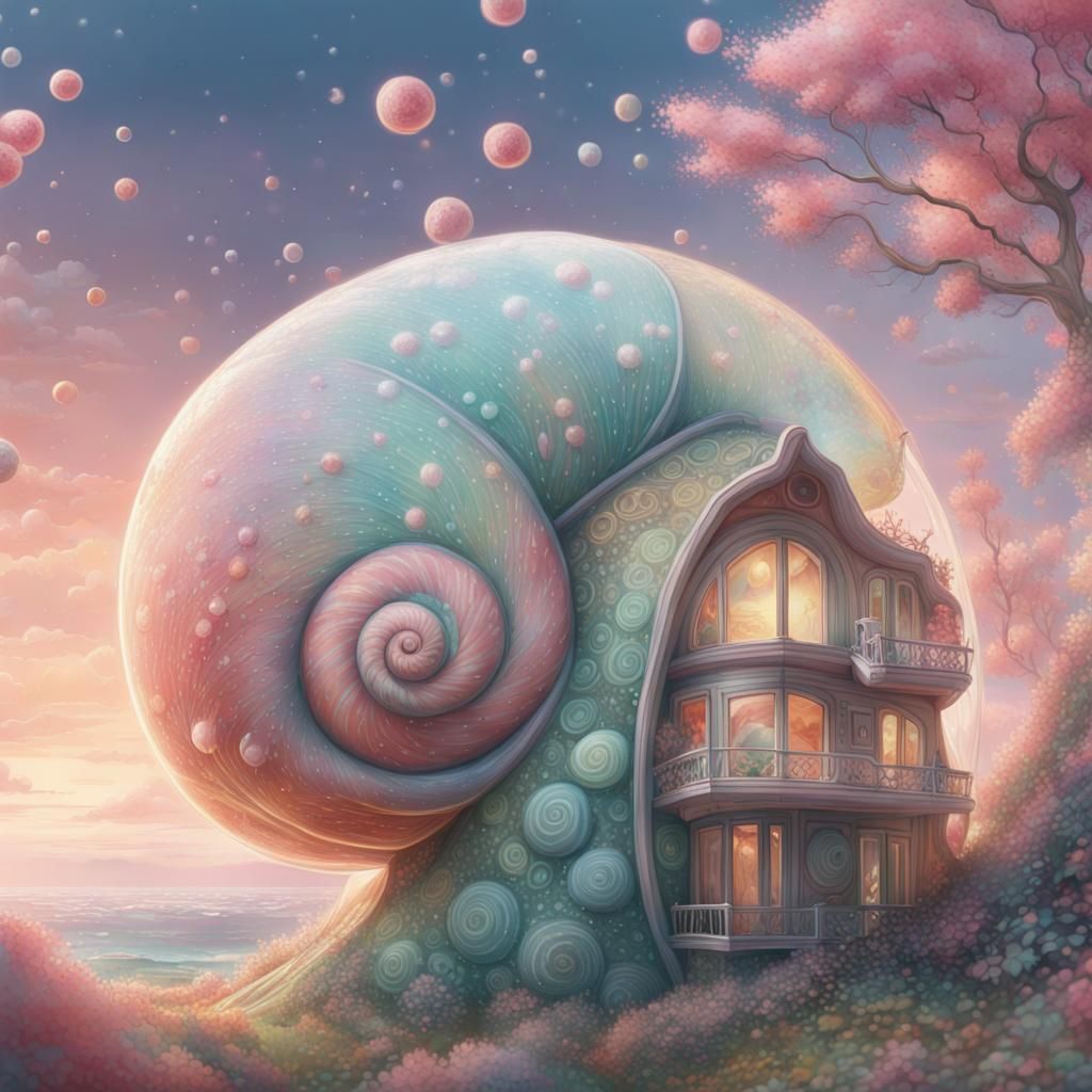 Cosmic Snail Shell House in Manga Art Style