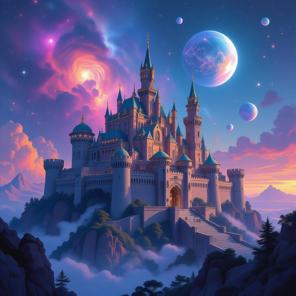 Majestic Citadel Castle Among Nebula Planets