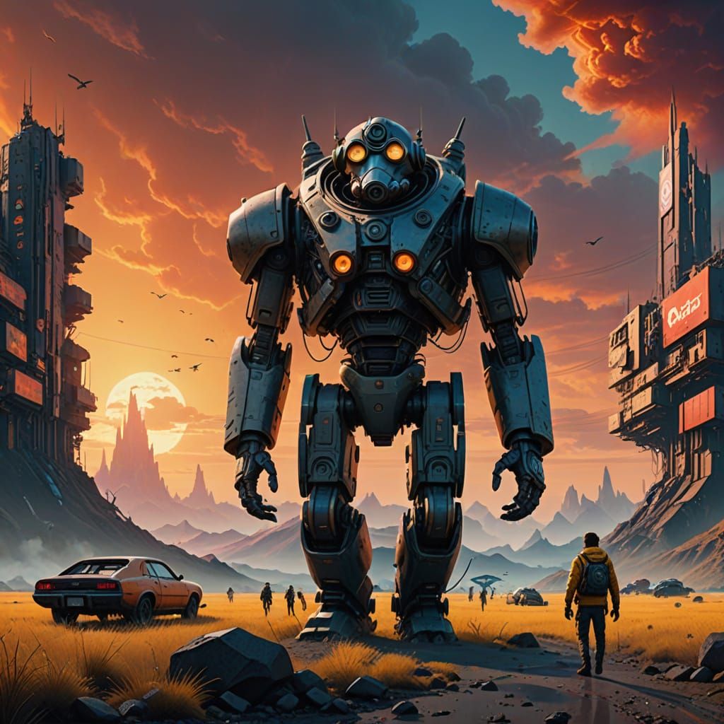 Epic Minion Hero in Grand Sunset Landscape