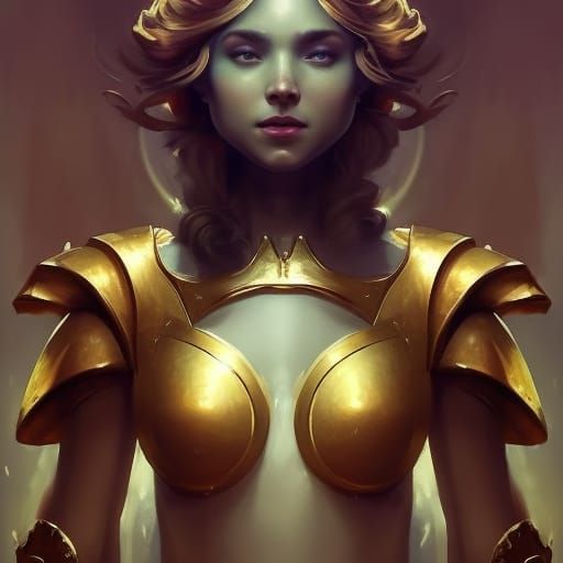 Golden Armored Woman Portrait in Fantasy Art Style