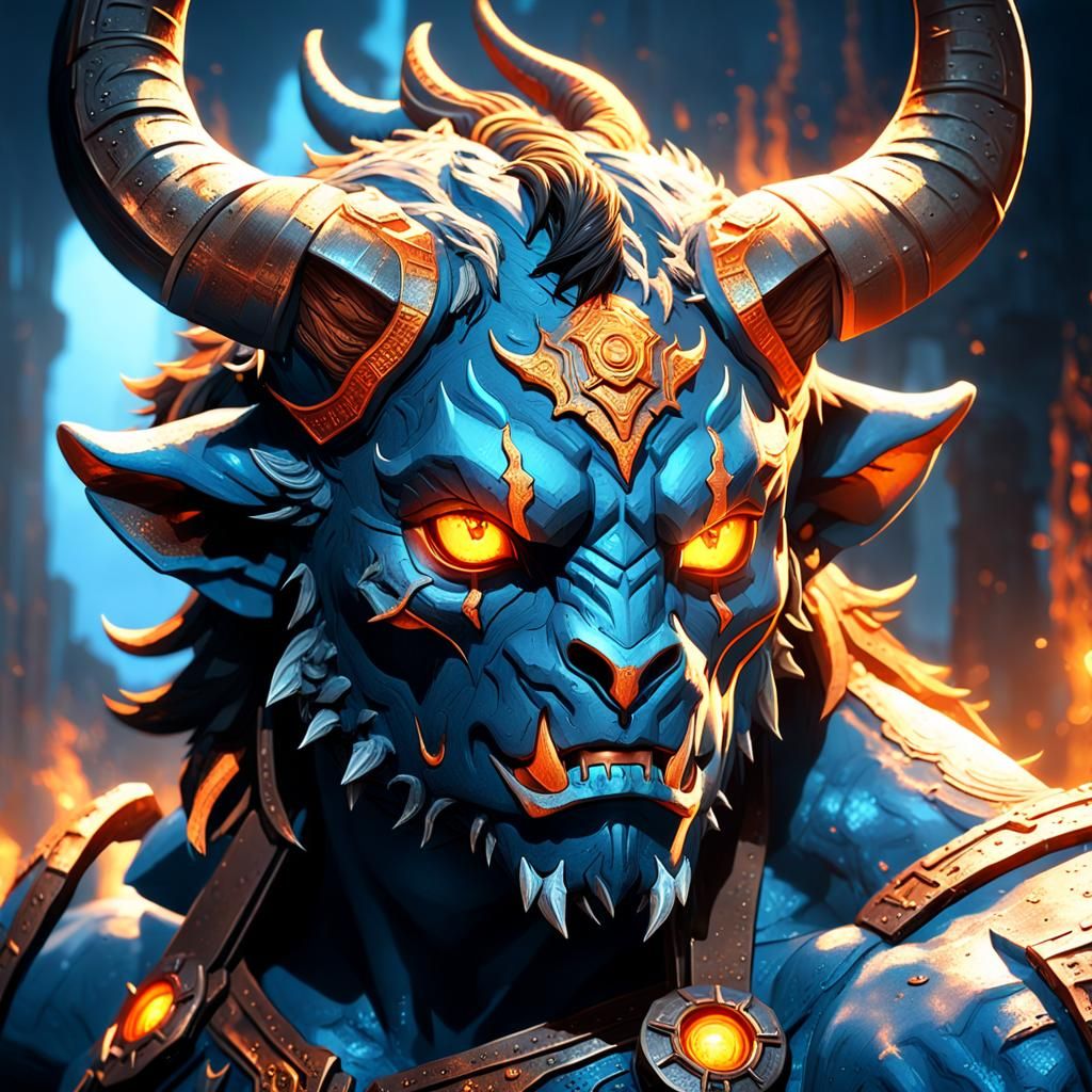 Fantasy Minotaur Face with Glowing Eyes