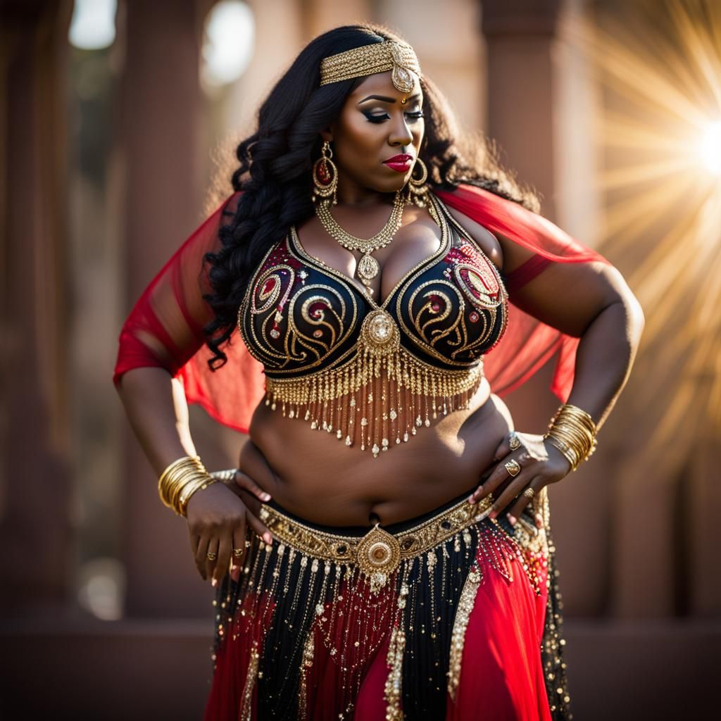 Ebony Belly Dancer in Revealing Outfit