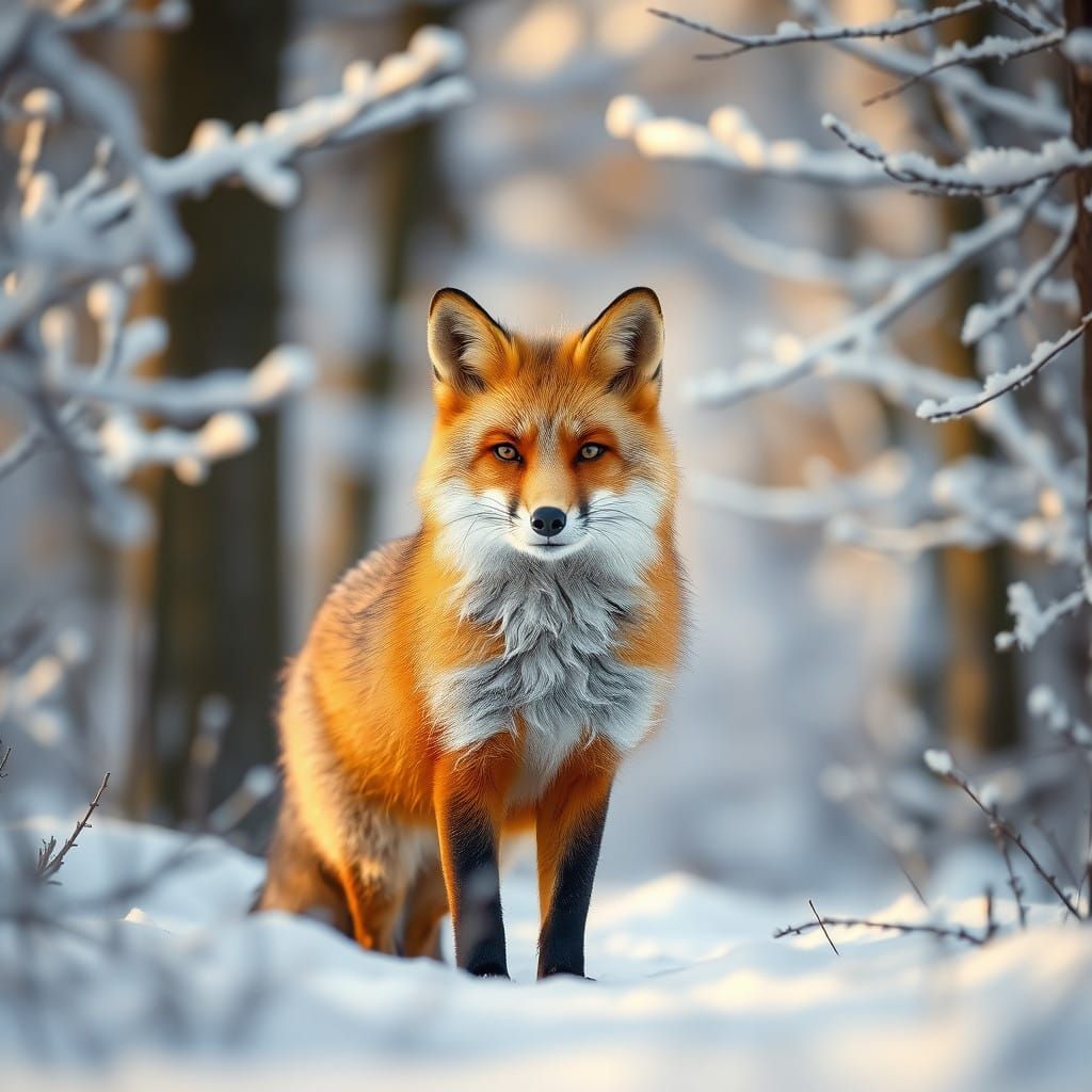 Majestic Fox in Snowy Forest Landscape