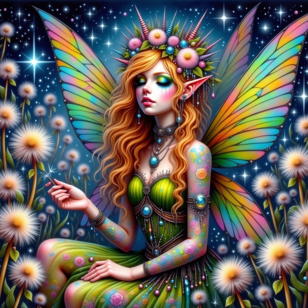 Magical Fairy in Fairypunk Dreamscape Watercolor