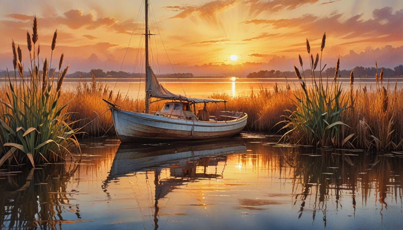 Weathered Sailboat at Sunset: Wet-on-Wet Watercolor