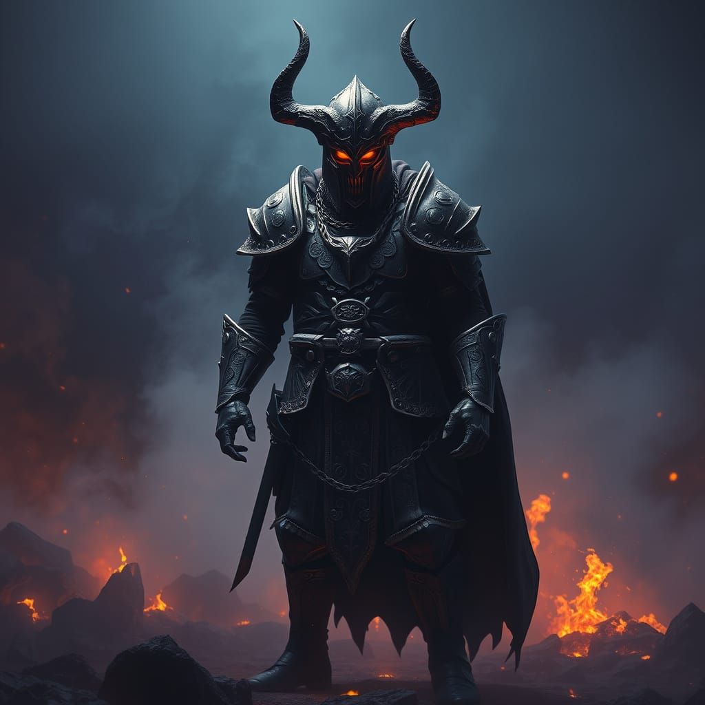 Dark Warrior Summons Spectral Energy in Smoky Void