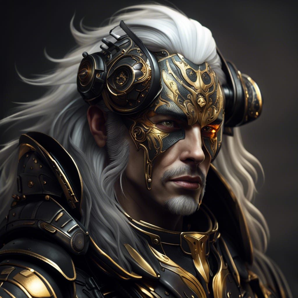 Man in Black and Gold Power Armor, Digital Art