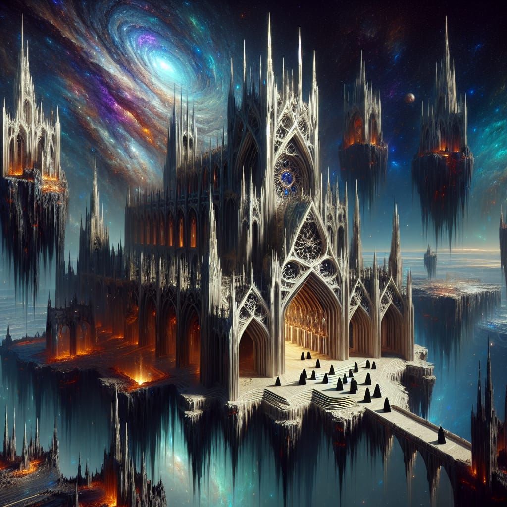Gothic Cathedral in Cosmic Horror, Suspended over Abyss
