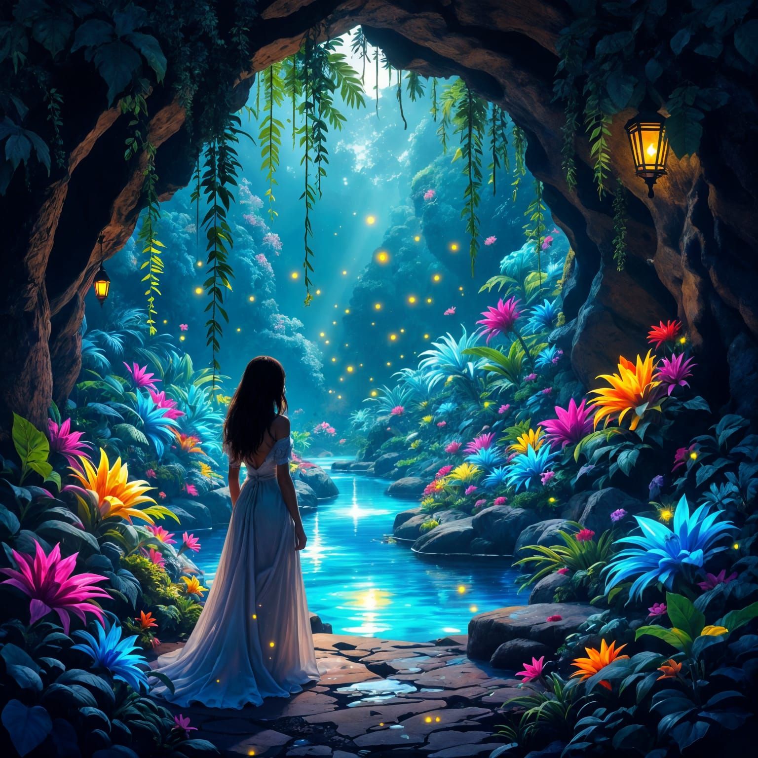 Lush Bioluminescent Garden at Night as Splash Art