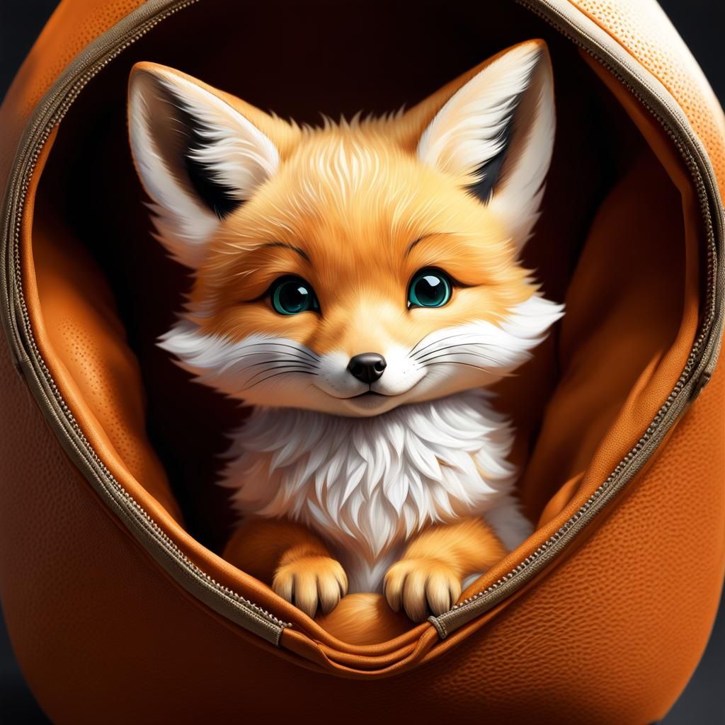 Adorable Fluffy Fox Cub in Pouch: 3D Render