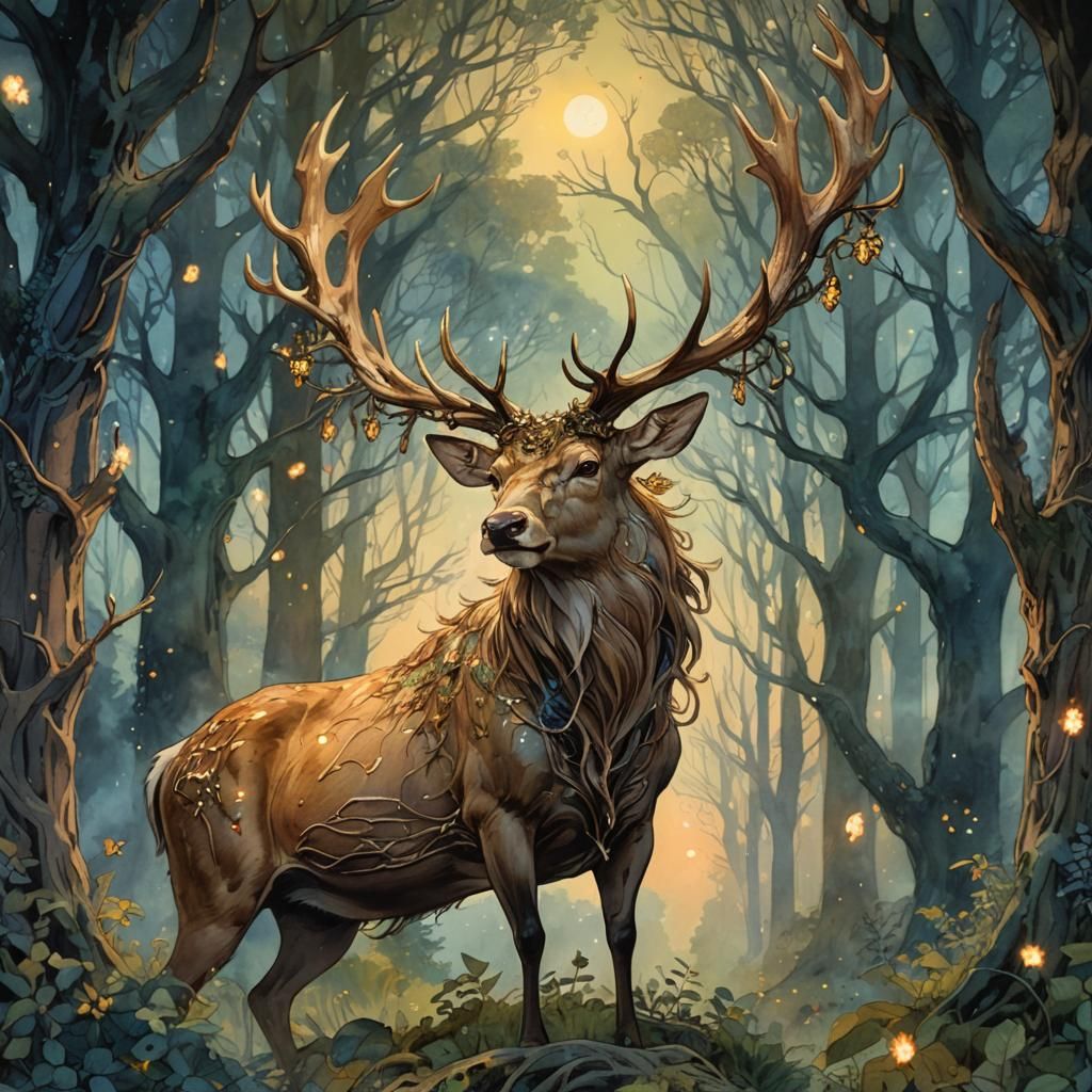 Majestic Stag in Mystical Forest Glade