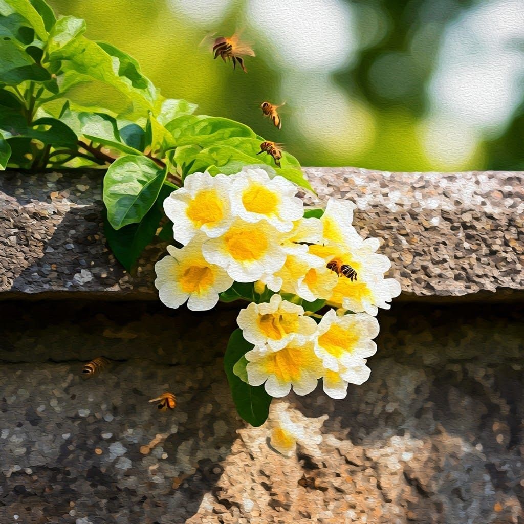 Honeysuckle and Bees in Impressionist Watercolor