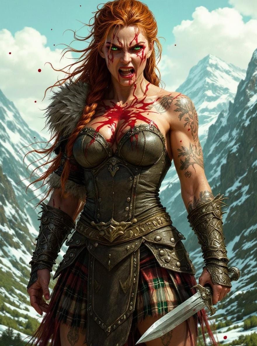 Fierce Highland Warrior Woman with Consuming Rage