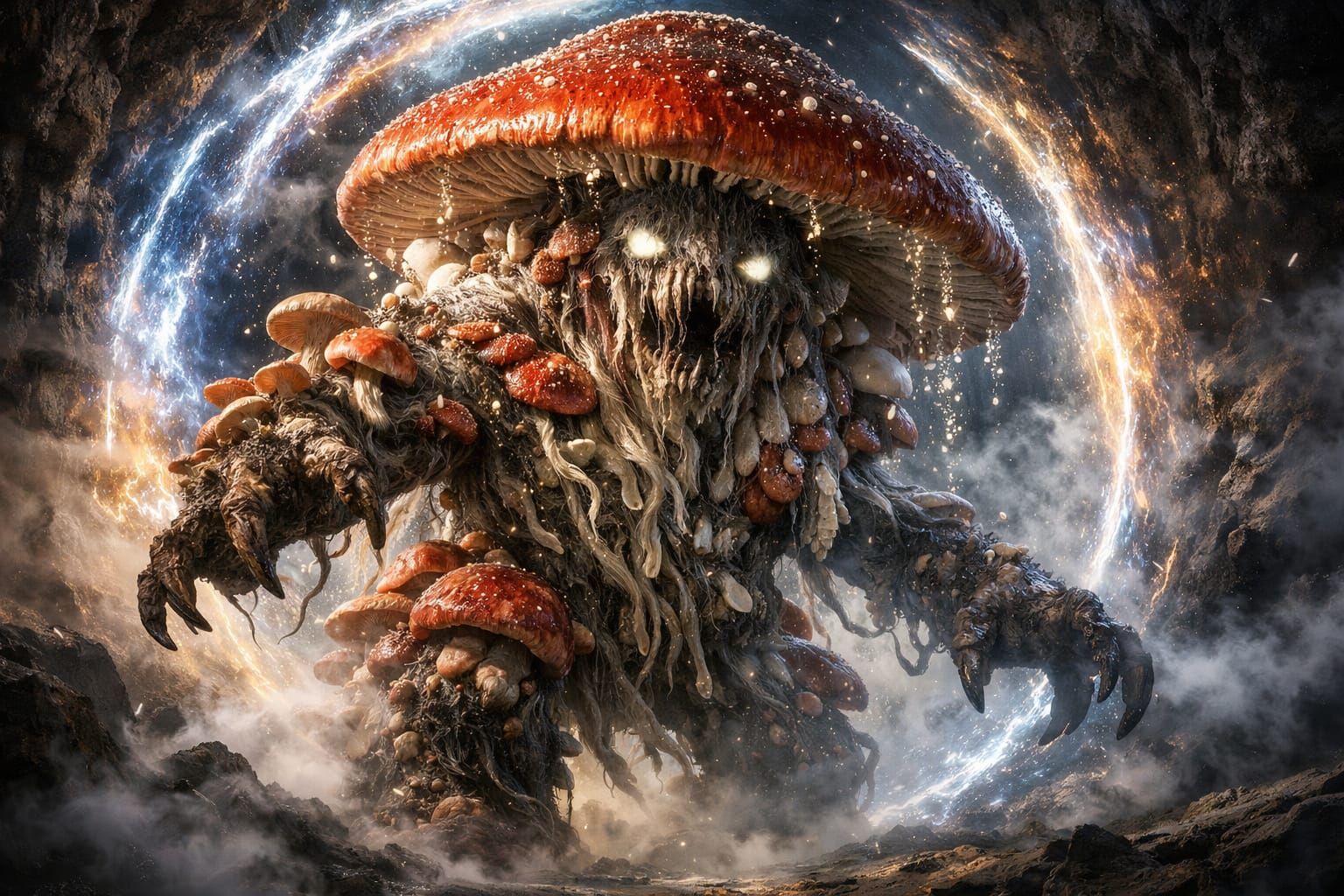 Colossal Mushroom Monster Emerging From Magical Portal