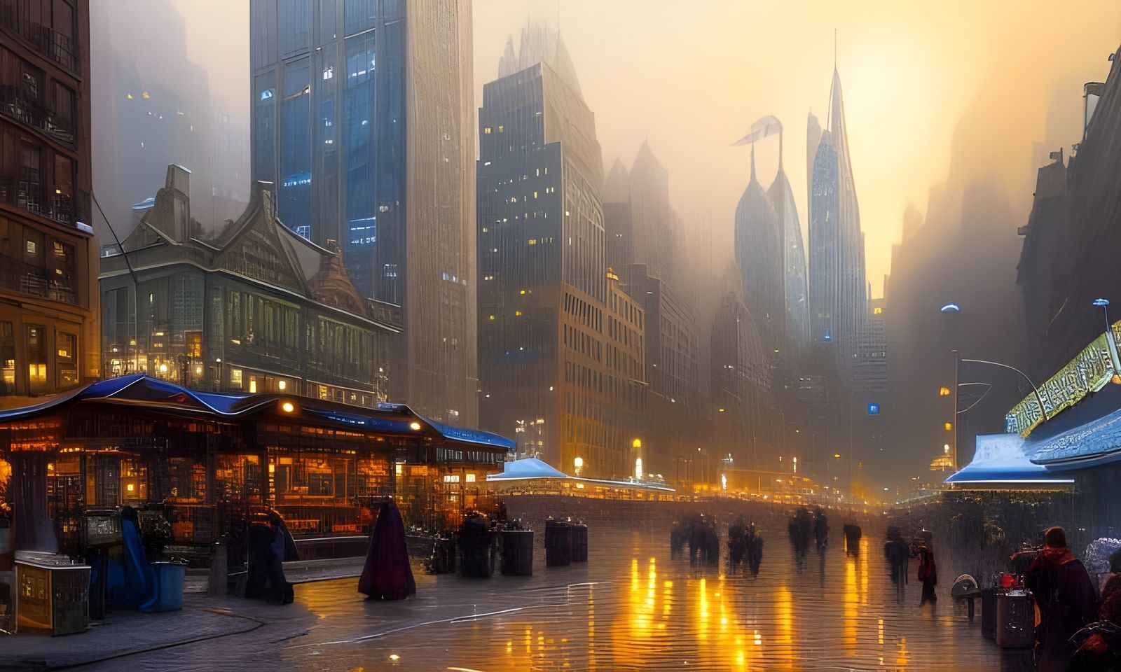 Futuristic Ice Age Manhattan: Hyperdetailed Aquarel