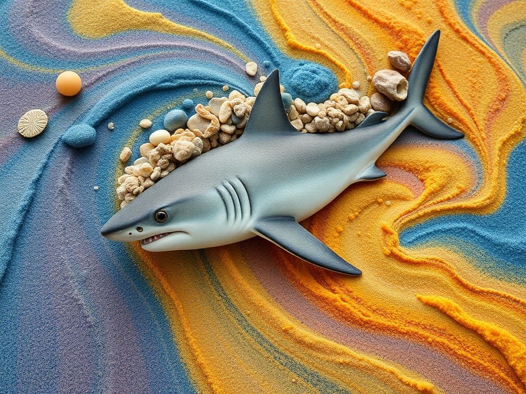Ephemeral Sand Art Shark Inspired by Nature