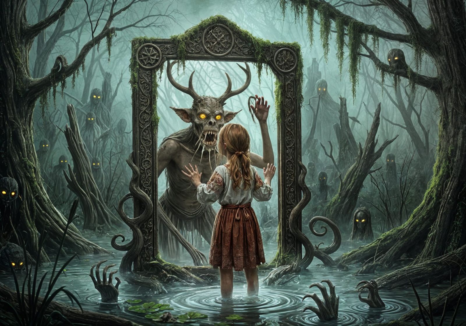 Terrified Girl and Monster Reflection in Slavic Folklore Sty...