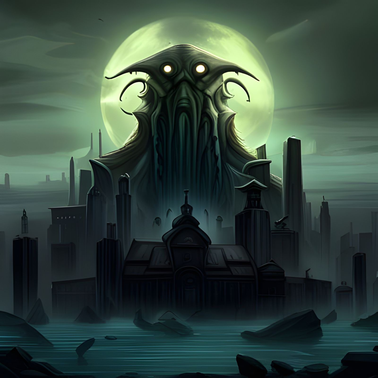 Cyclopean Antarctic City with Eldritch Entity