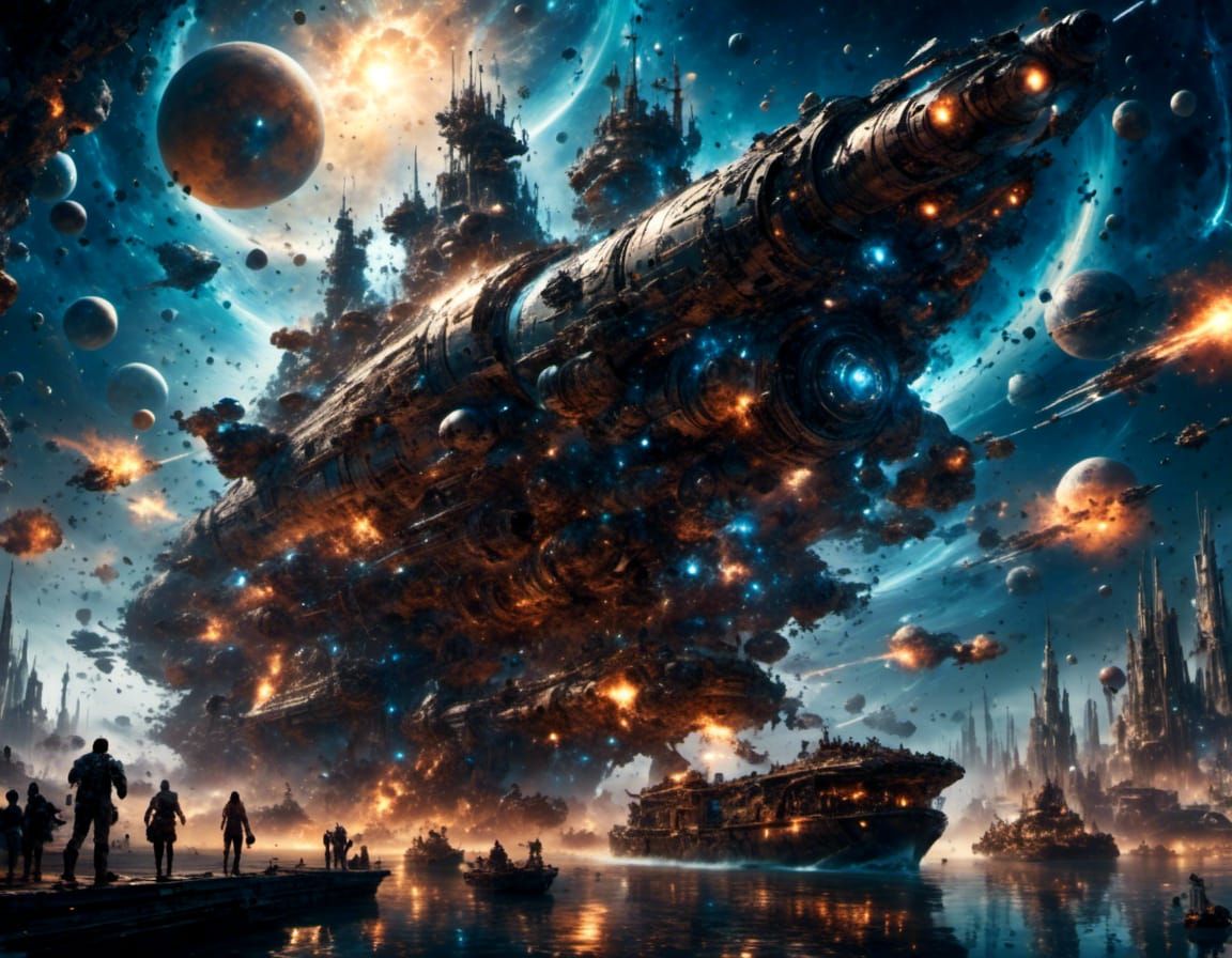 Colossal Space Battleship in Purple Fantasy Style