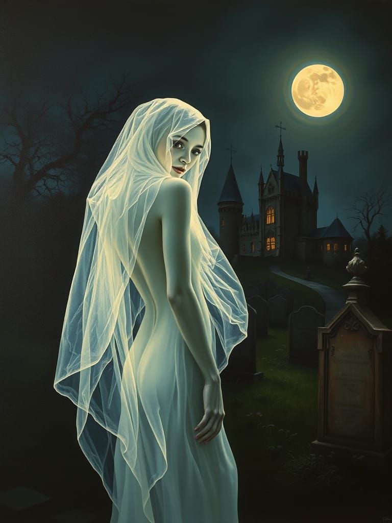 Ethereal Ghostly Form in Pinup Pose, Inspired by Varo and Ca...