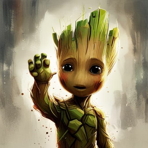 Adorable Baby Groot Marvel Character in Detailed Digital Art