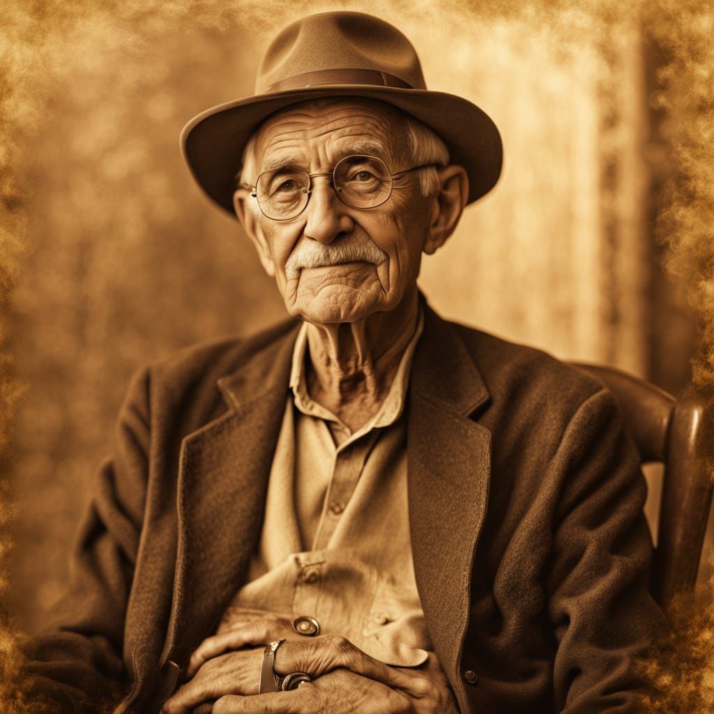 Vintage Sepia Portrait of an Old Man in Warm Light