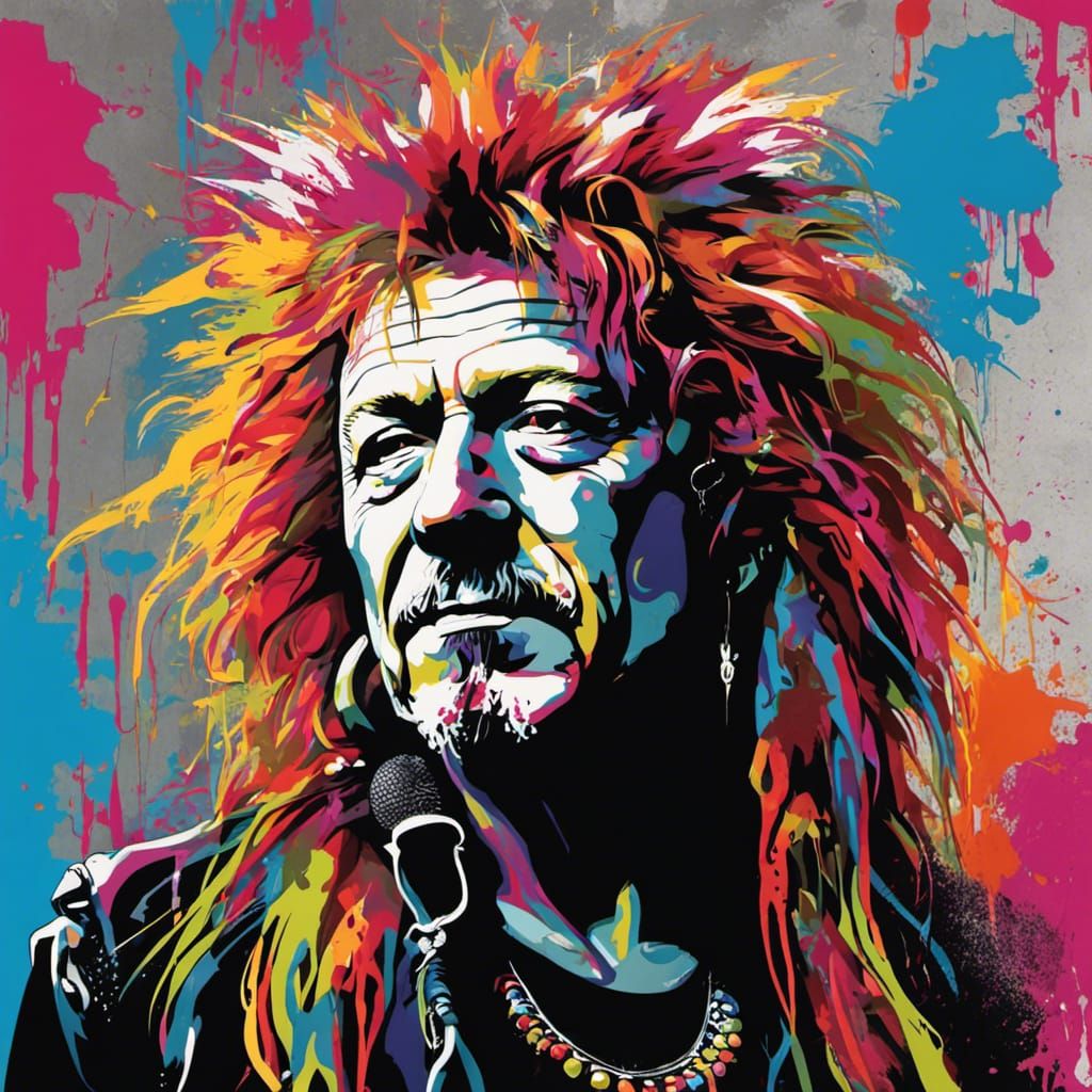 Robert Plant as Punk Goth Singer in Graffiti Art