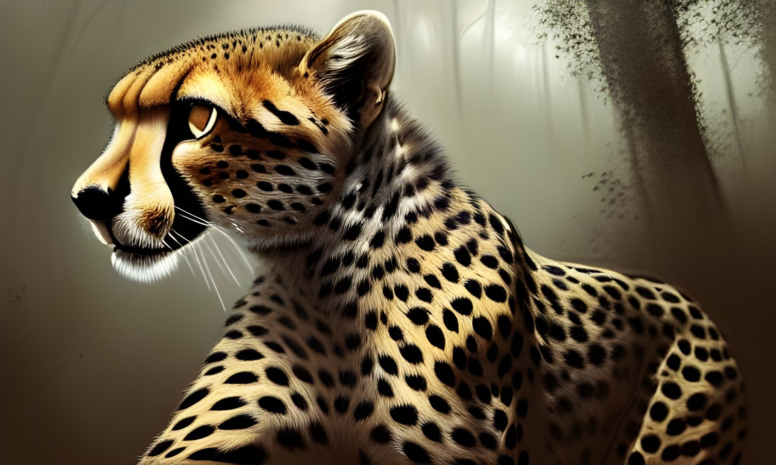 Cybernetic Cheetah in Forest, Digital Art