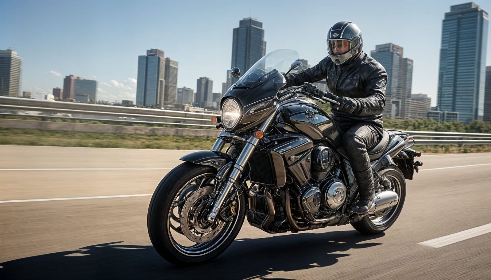 Man in Motorcycle Gear Speeds on Yamaha V-Max on Texas Freew...