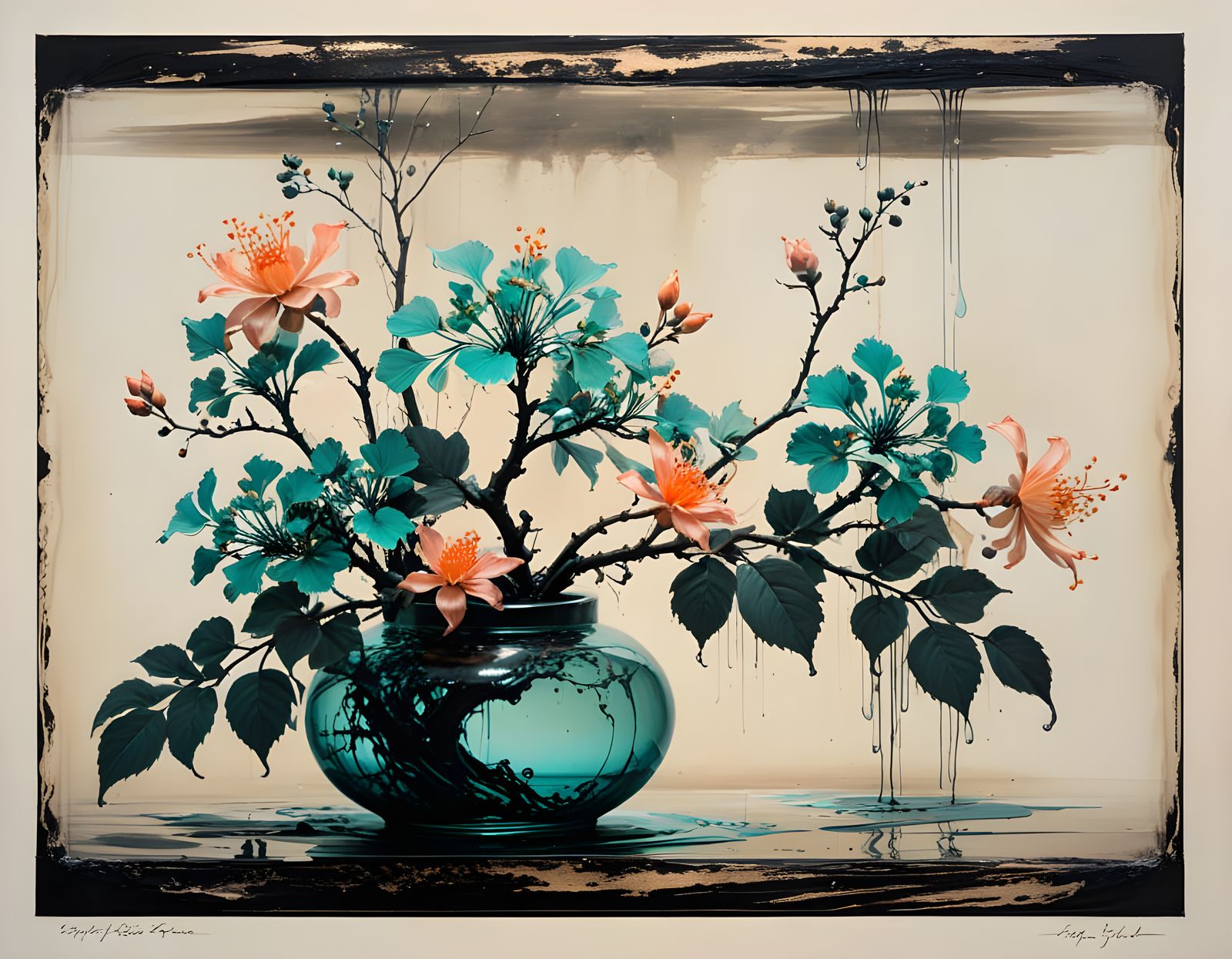 Bioluminescent Ikebana in Sumi-e Style