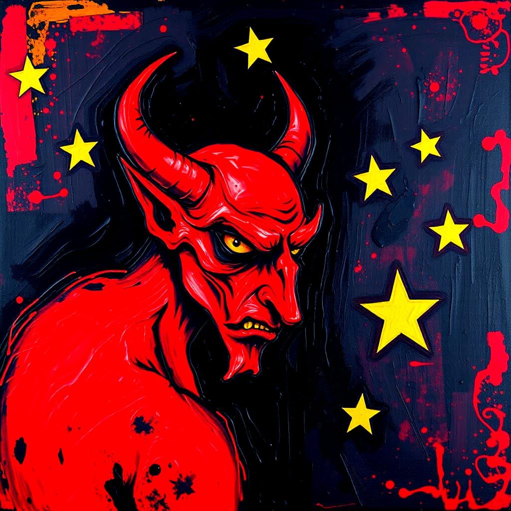 Neo-Impressionist Devil Captured in Thick, Textured Paint