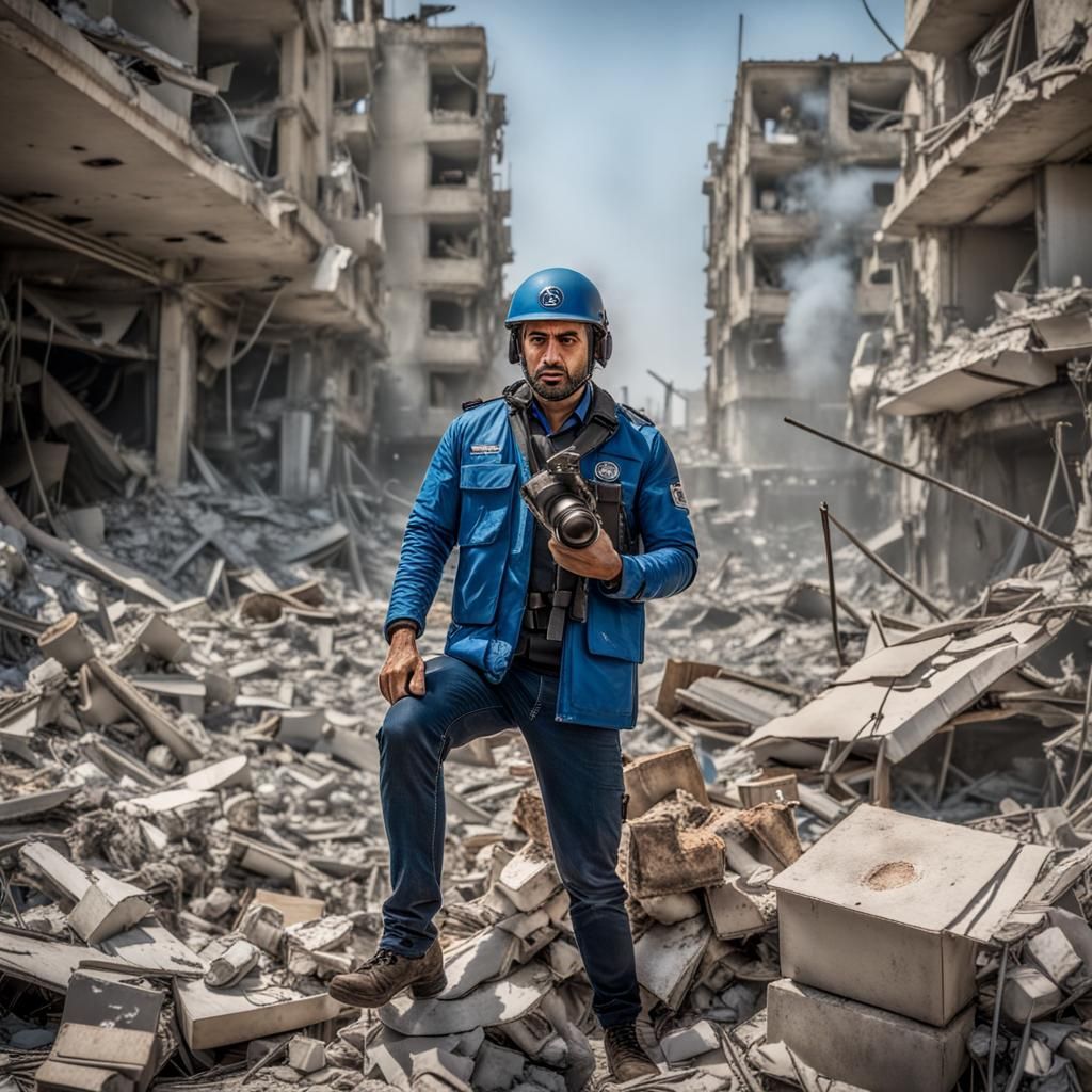 Journalist Amidst Rubble: Dark Fantasy Concept Art