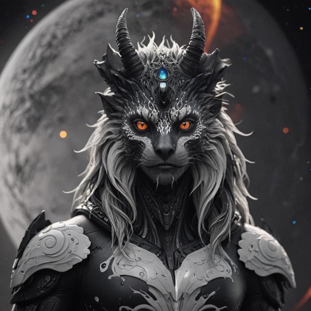 Dramatic Black and White Creature on Alien Planet