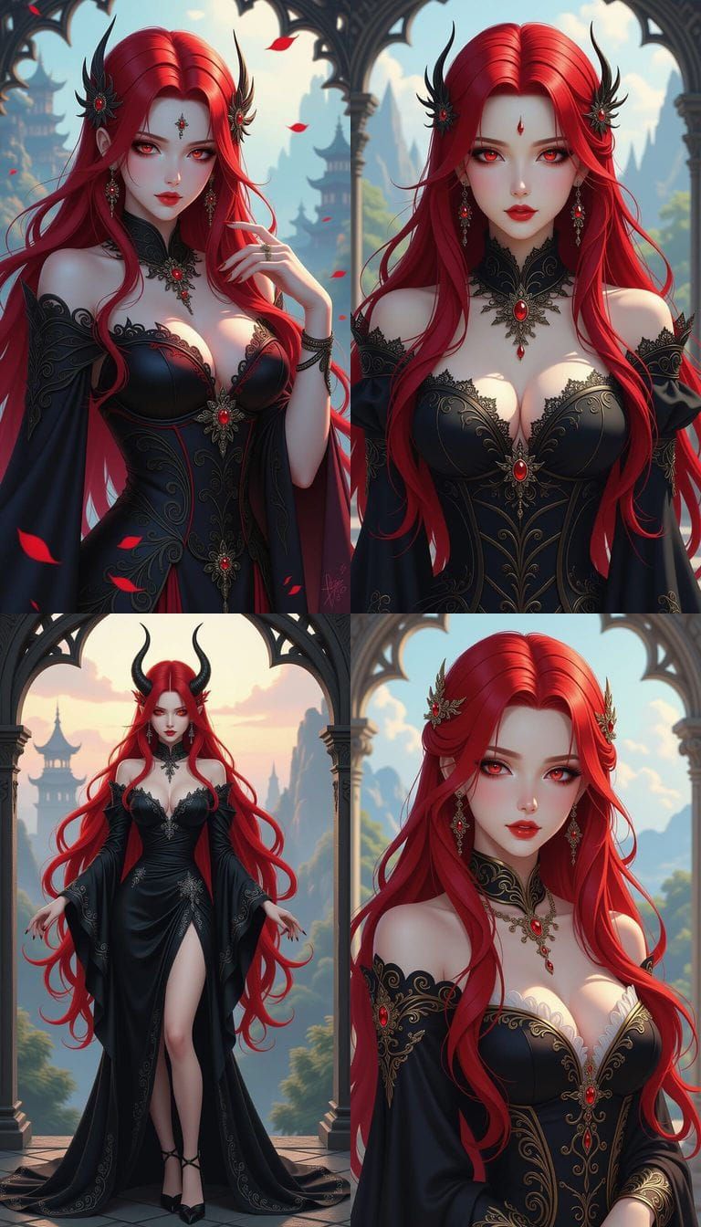 Red-Haired Demon Princess: Hyper-Detailed Digital Art