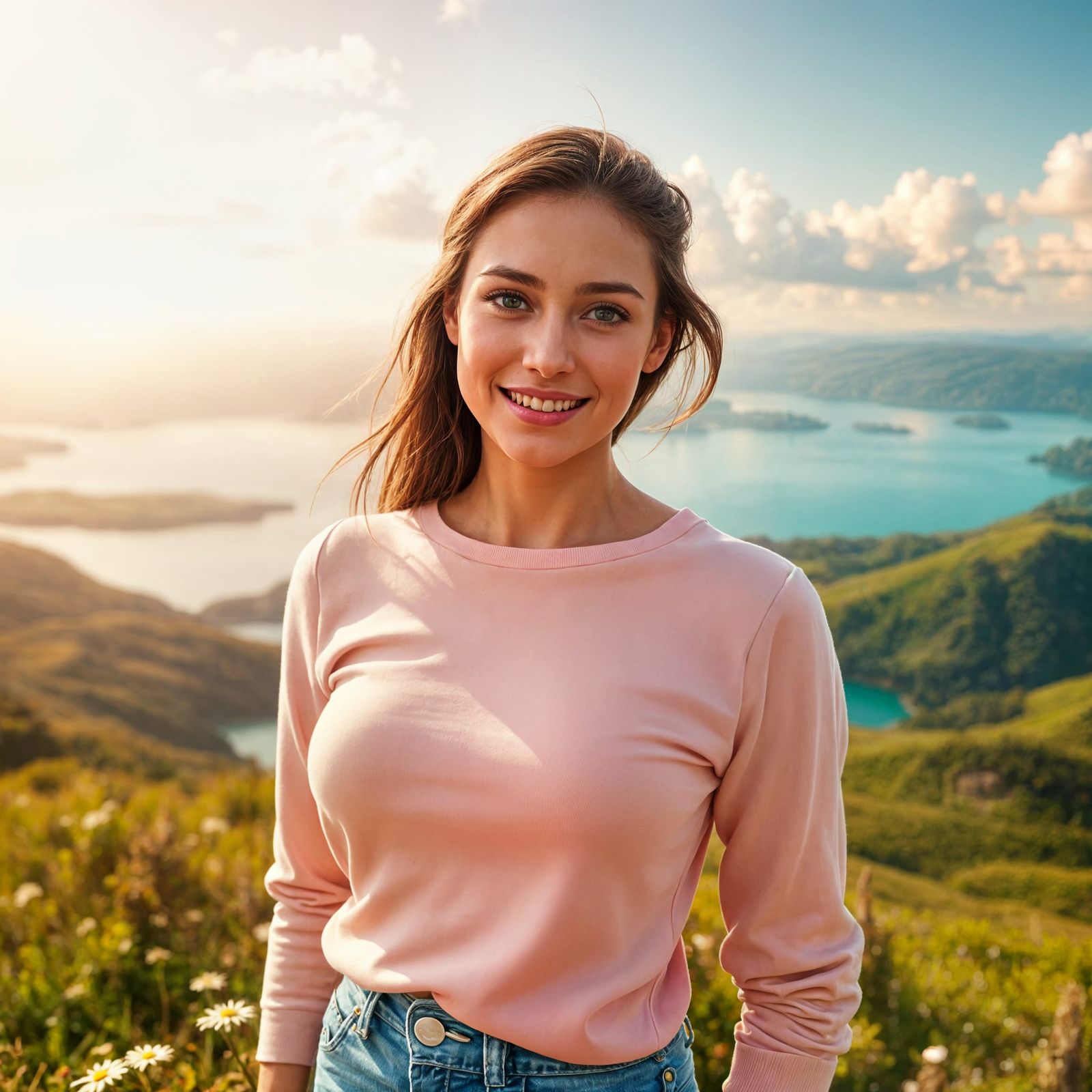 Beautiful Woman in Natural Landscape, Digital Art