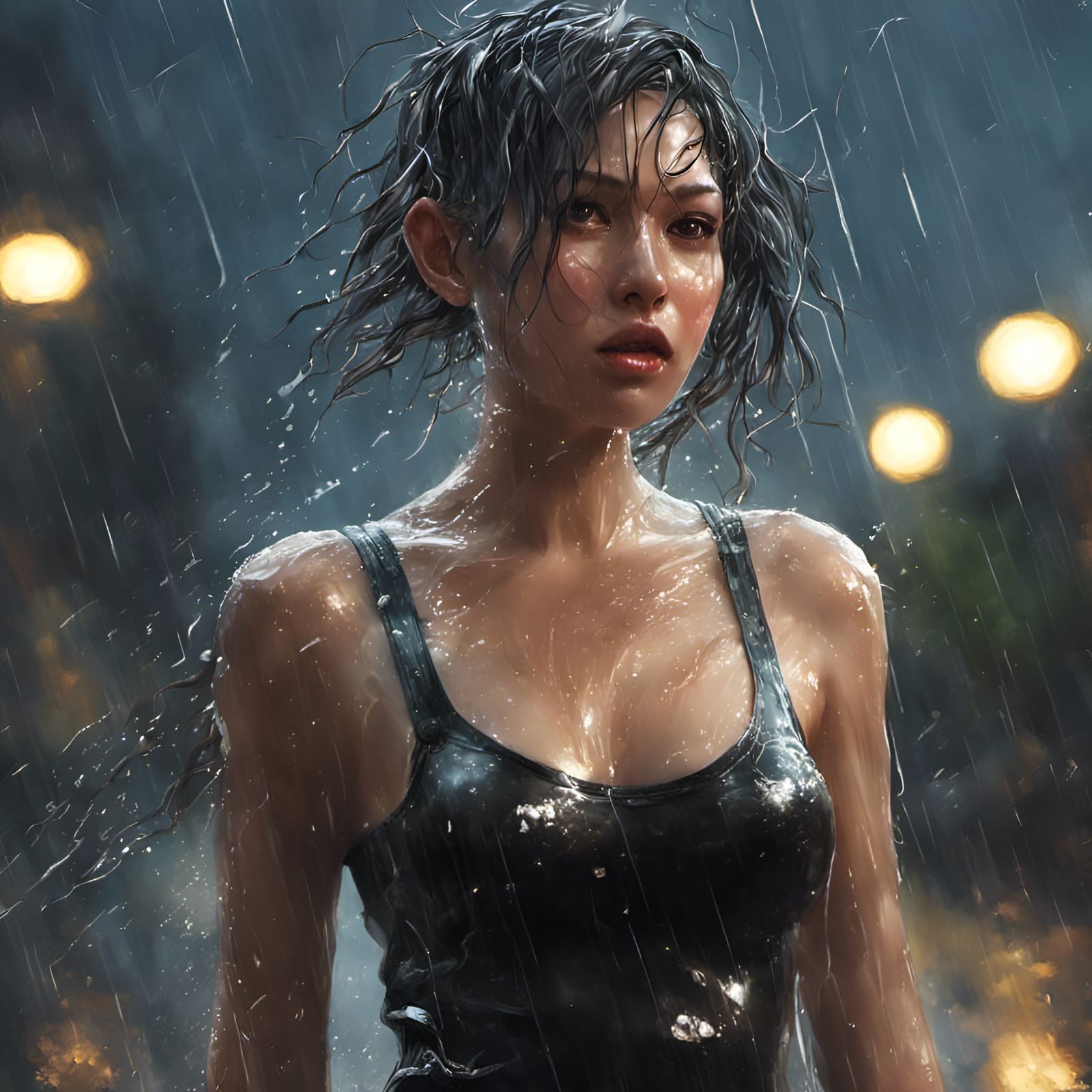 Lightning Girl in Rain, Hyperdetailed Digital Art