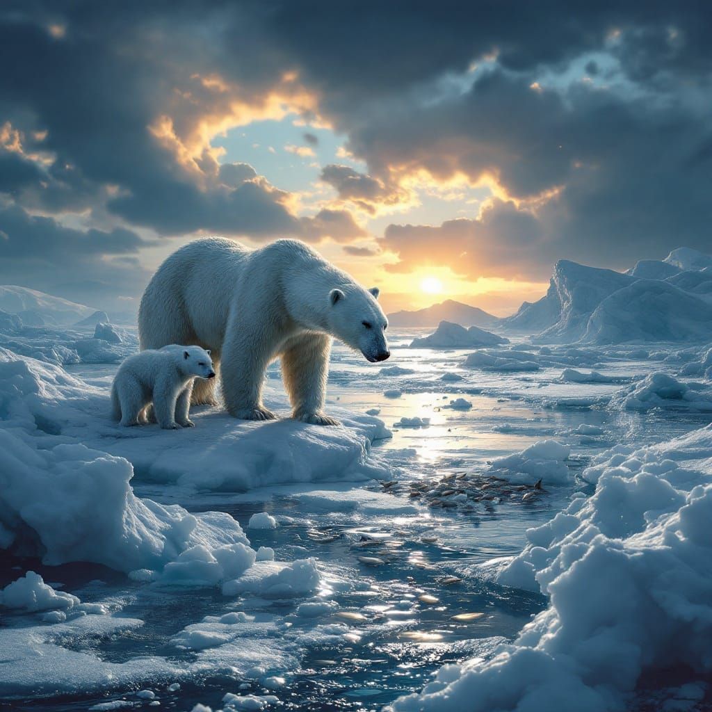 Epic Polar Bear Family Scene in Metallic Winter Wonderland