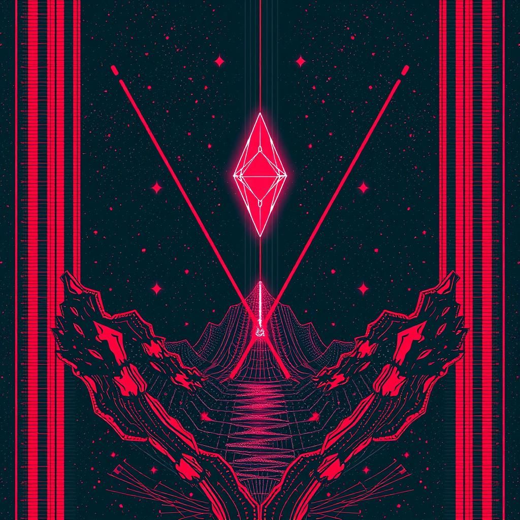 Abstract Red Ruby Constellation in Maximalist Style