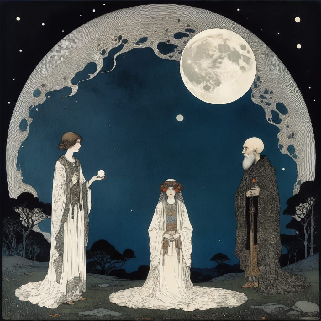 Ethereal Lunar Eclipse in Whimsical Artistic Style