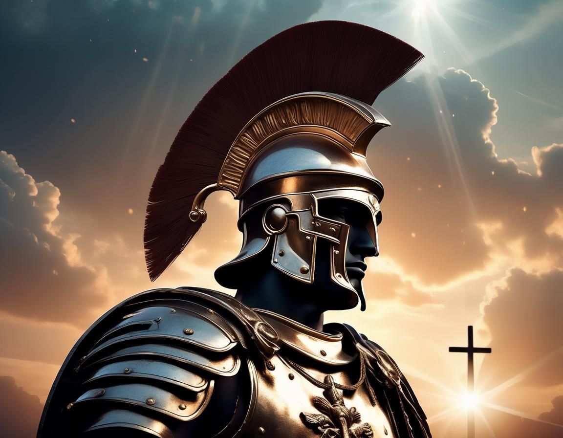 Roman Soldier with Cross in Dramatic Digital Painting