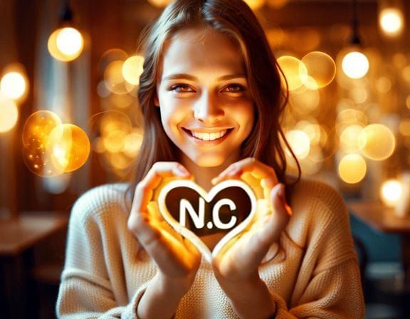 Golden Heart Sign with Glittering Letters