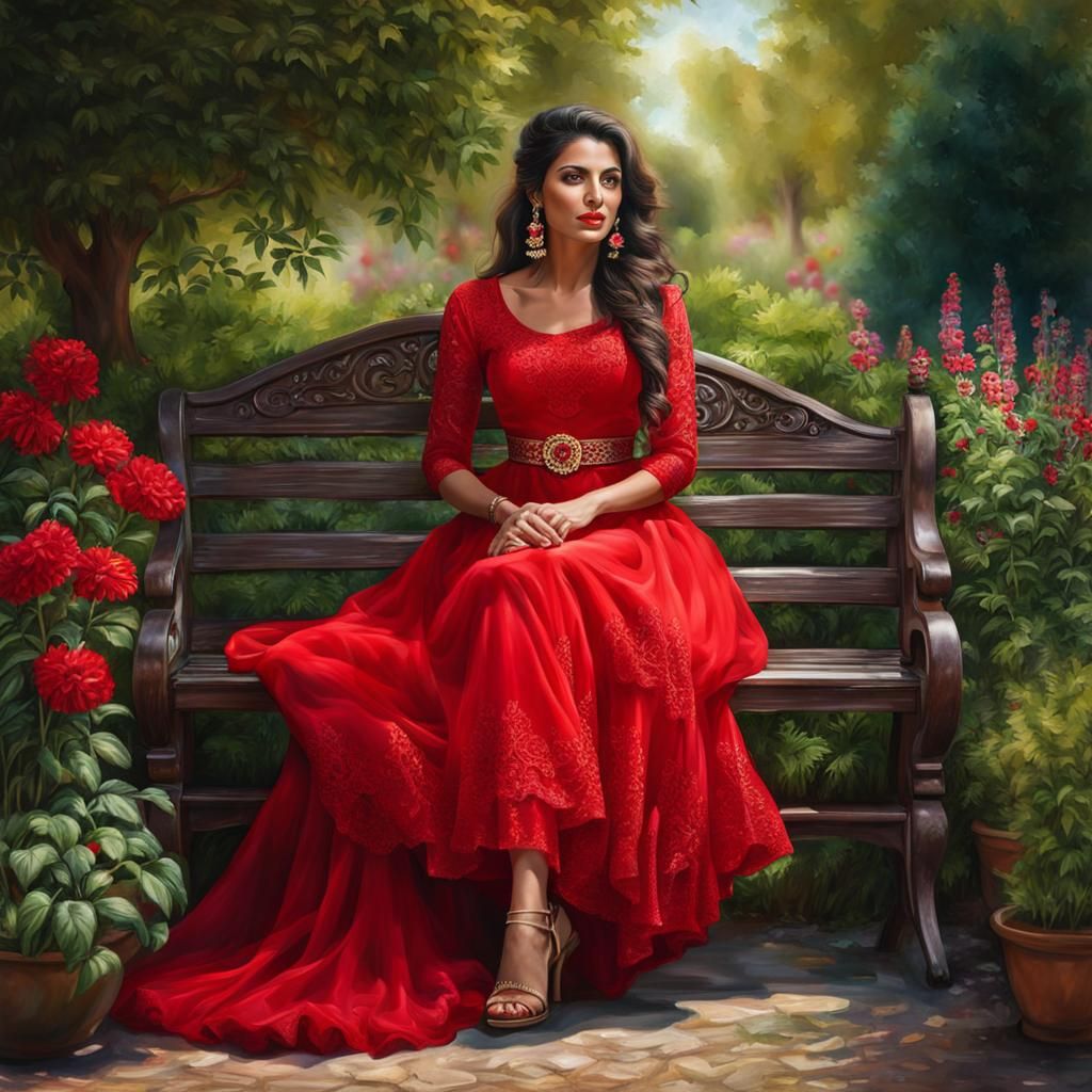 Beautiful Gypsy Woman in Red Dress Portrait