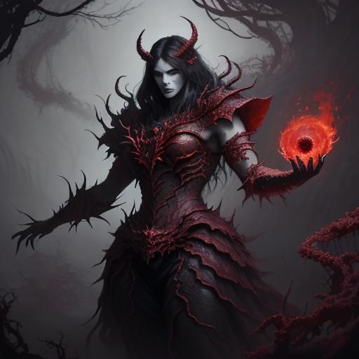 Regal Raspberry Demon in Dark Fantasy Oil Painting